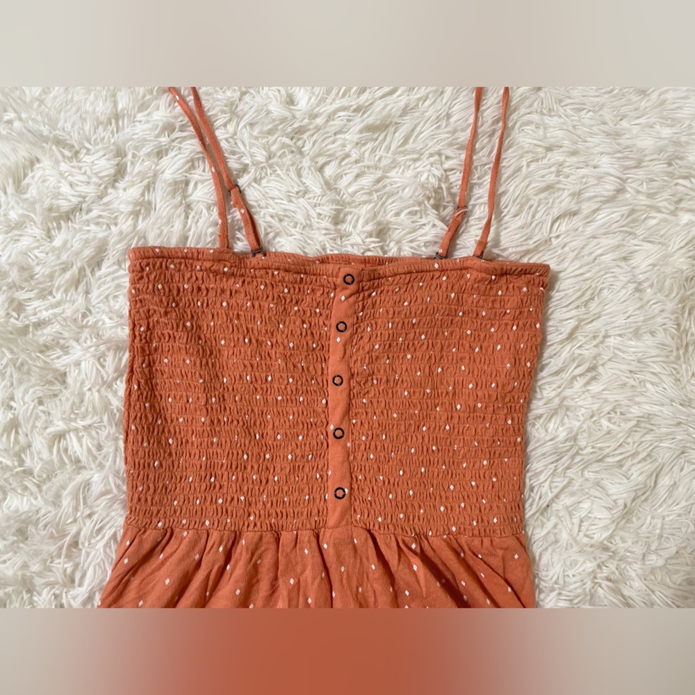 Roxy Smocked Beach Cover Up Resort Surfer Preppy Strappy Orange Dress Womens L - Picture 4 of 9